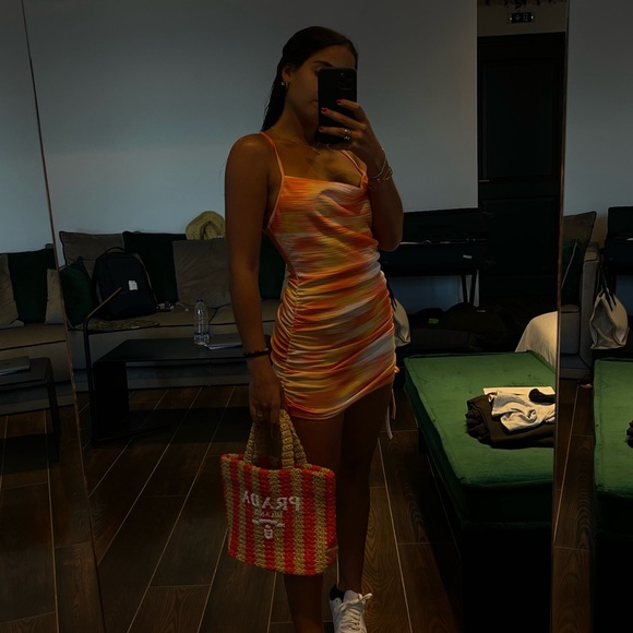 MISSGUIDED Orange Multicolor Ruched Mini Dress - Picture 2 of 2